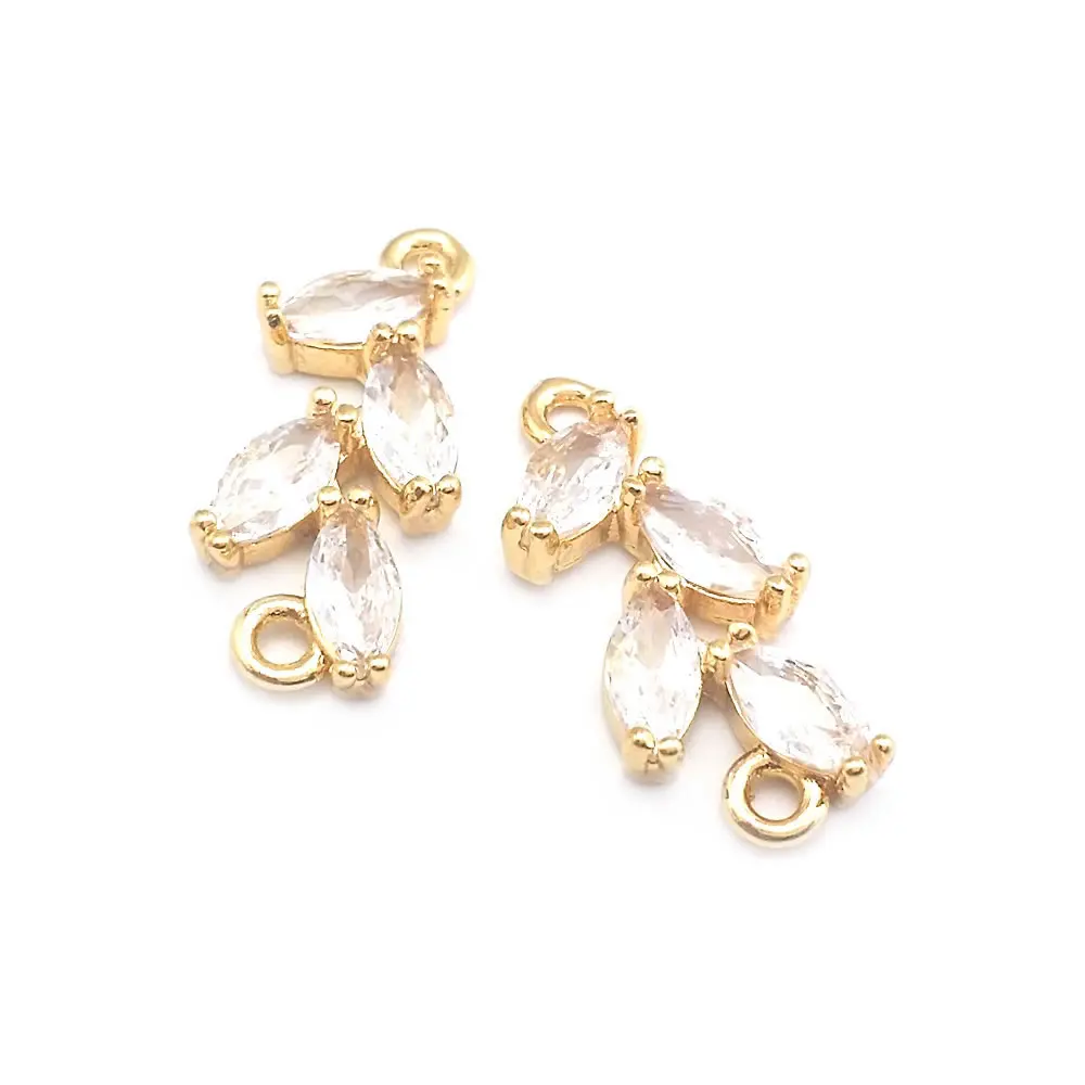 18K Gold Color Brass Zircon Charms, Tree Leaf, Leaves Connect, Pingentes, Fazer Jóias, Acessórios DIY, 2 Buracos, Alta Qualidade