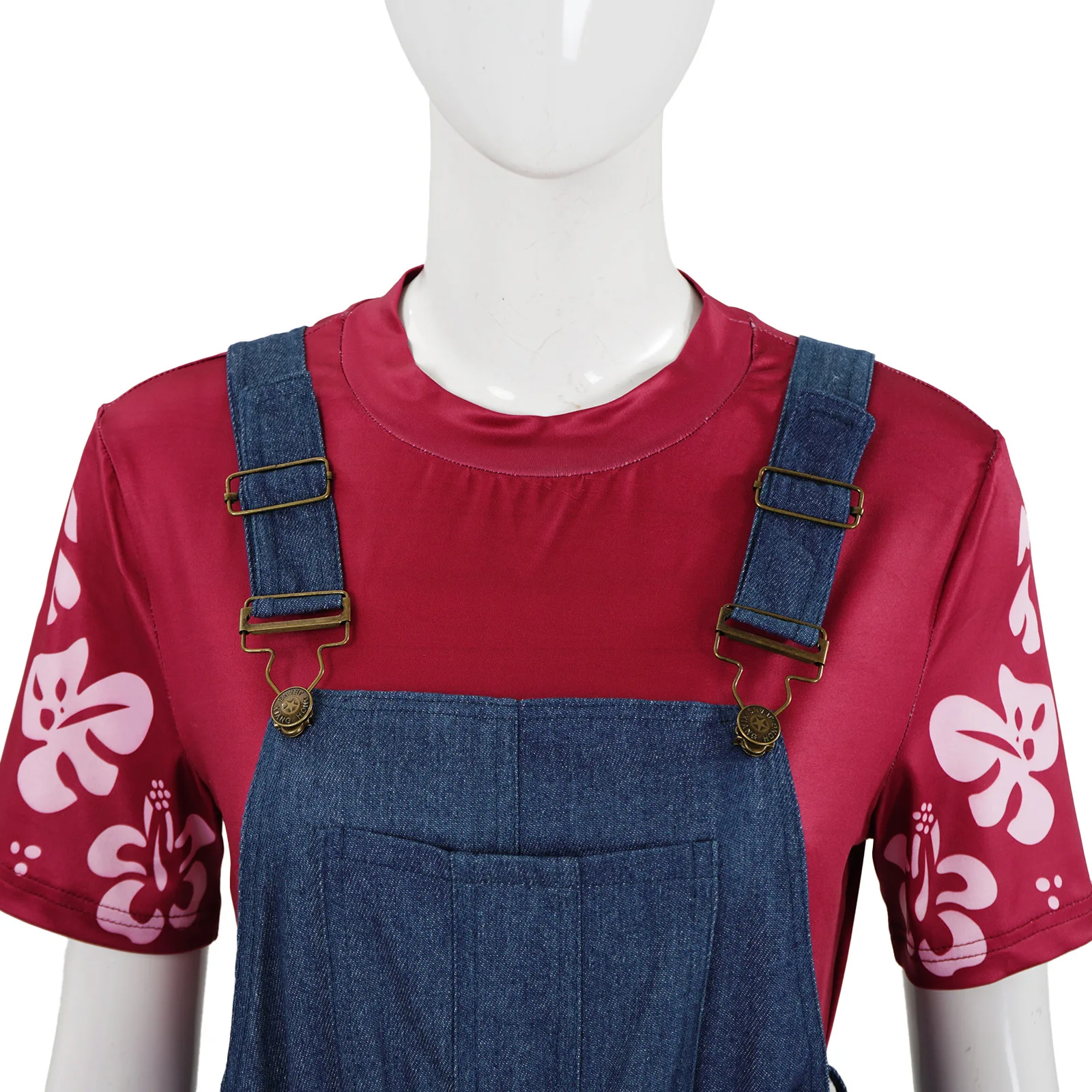 أزياء فيلم ليلو التأثيرية وزرة زرقاء وتي شيرت أحمر لحفلات الهالوين كرنفال للنساء والفتيات #5