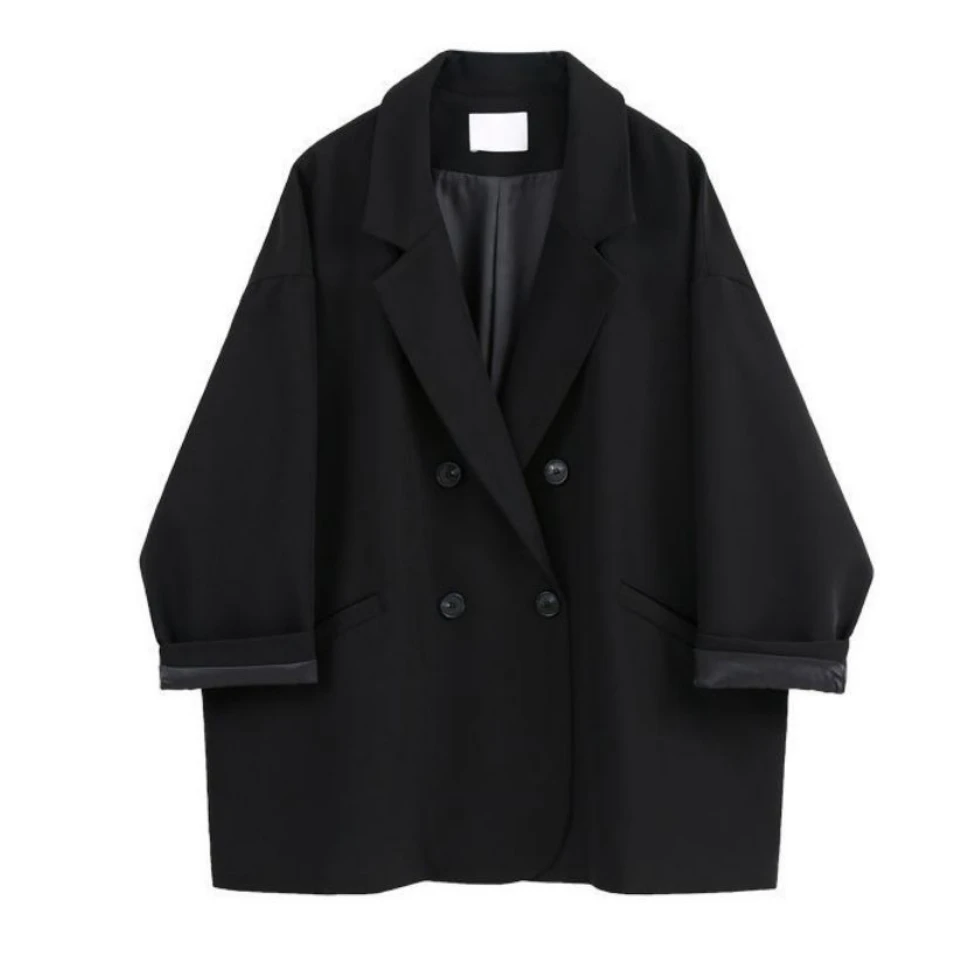 Blazer Vintage de talla grande para mujer, traje de oficina para mujer, chaqueta informal de manga larga de gran tamaño, chaqueta coreana Chic,