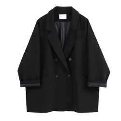 Blazer de manga comprida vintage feminino, jaqueta chique coreana, terno preto casual, senhoras do escritório, tamanho grande, primavera, outono