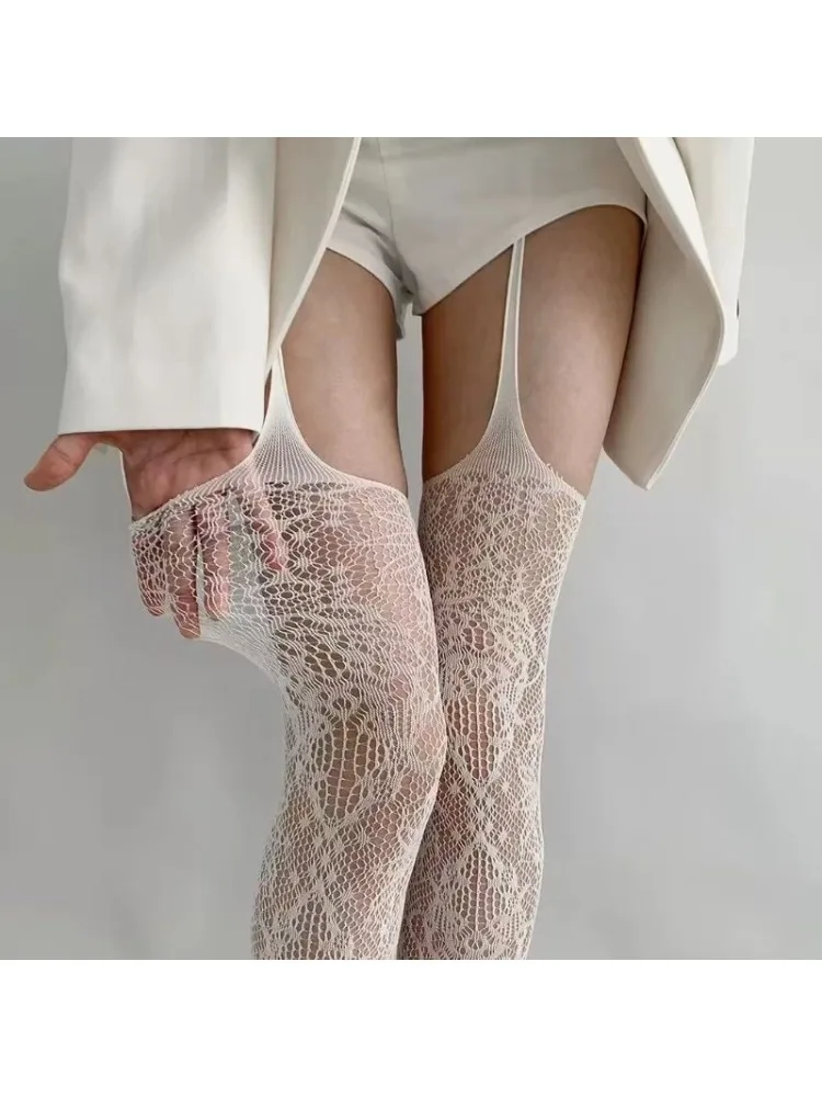 2025 nouveau Sexy dentelle porte-jarretelles bas motif Floral cuissardes Y2K sur genou chaussette maille collants pour femmes Lingerie Leggings