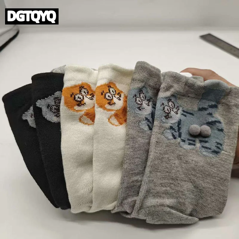 1/3 Pair Three-Dimensional Cat Printed Men female Mid Tube Socks Soft Comfortable Sweat Absorbing Breathable Casual Couples Sock