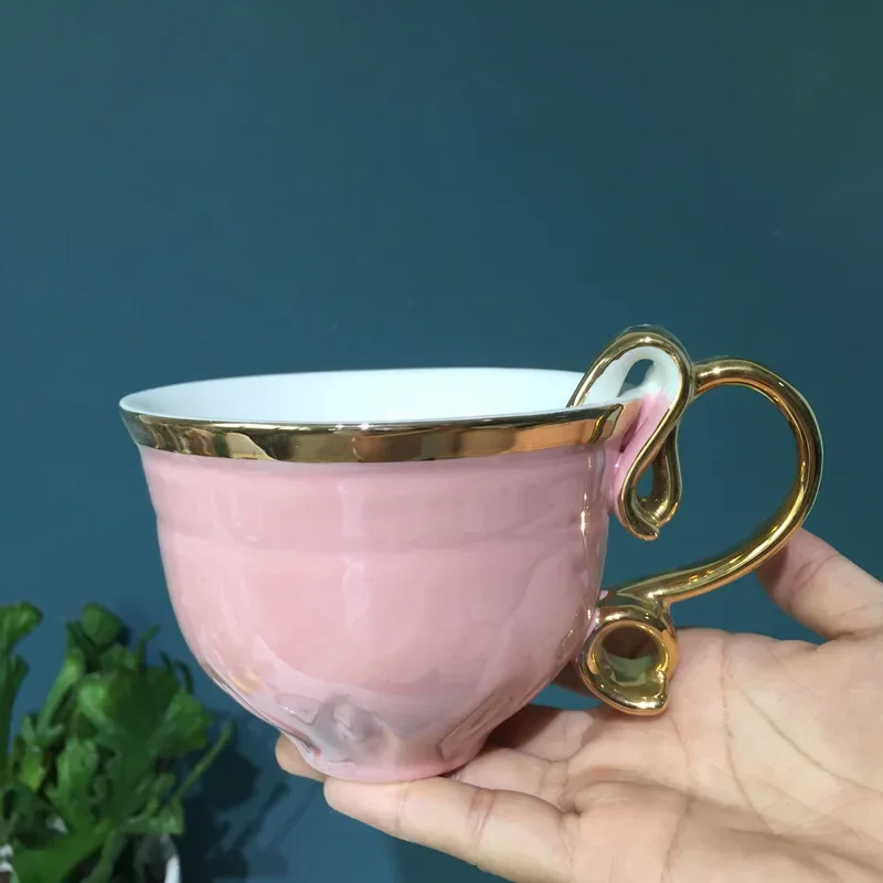 Ceramics Coffee Set Bone China Milk Tea Mugs Cups & Saucers Kitchen Drinkware Birthday Presents Wedding Gifts 200ML Pink