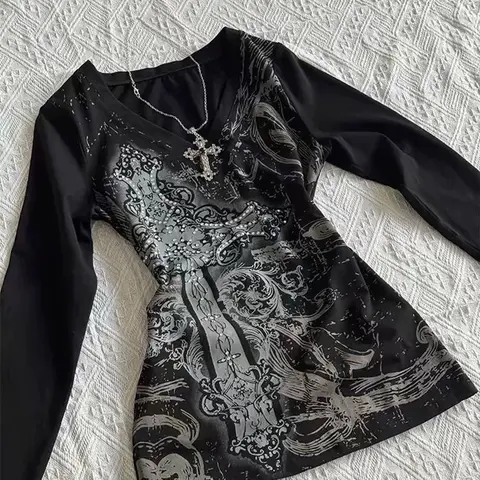 महिलाओं के लिए हिप हॉप 90 के दशक की विंटेज पंक टी-शर्ट शरद ऋतु स्ट्रीटवियर सेक्सी शॉर्ट स्लीव गॉथिक स्लिम क्रॉप टॉप हॉटगर्ल कैज़ुअल फेम टी y2k top 6 best sales y2k टी शर्ट - №2