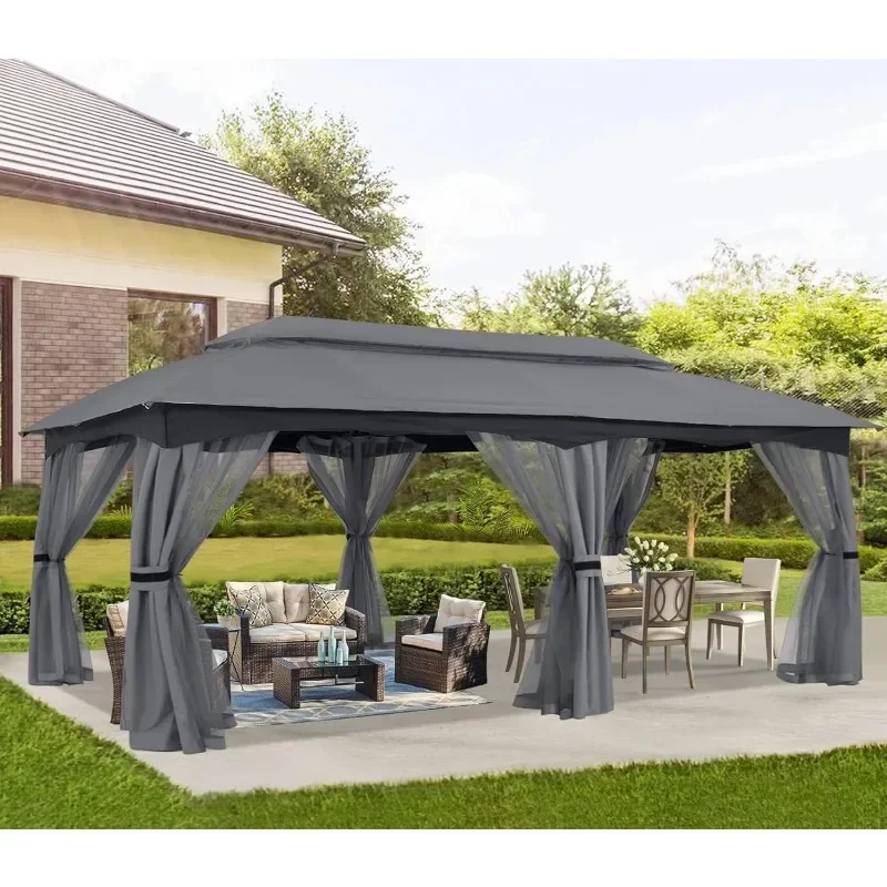 

Patio Gazebo with Mosquito Net, Outdoor Sunshade and Rainproof Awning for Lawn, Garden, Backyard and Patio