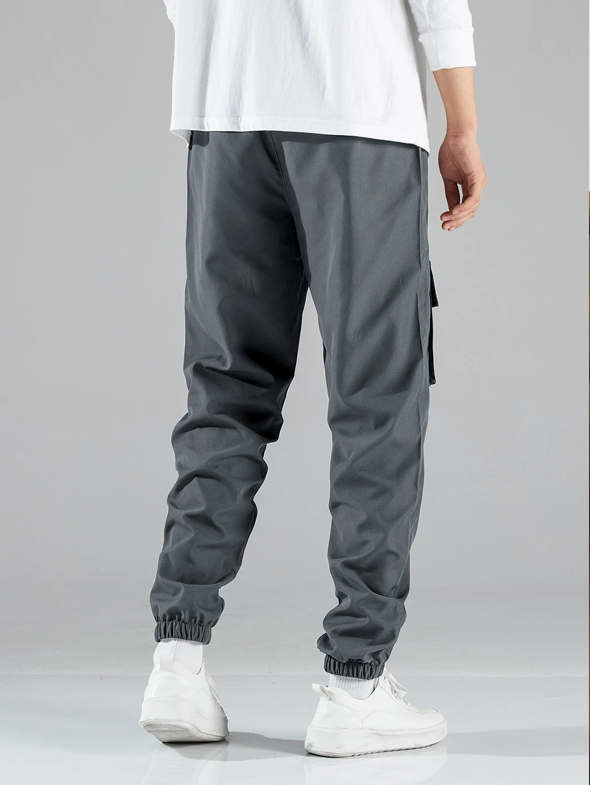 

Solid color letter print woven plain double pocket tapered men's overalls