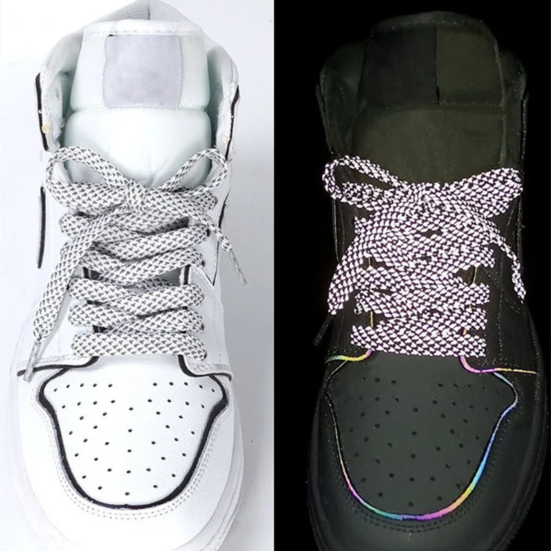 1 Pair Colorful Reflective Flat Shoelaces Luminous Laces for Sneakers Adjustable Length Reflective Shoe Laces  100/120/140/160CM