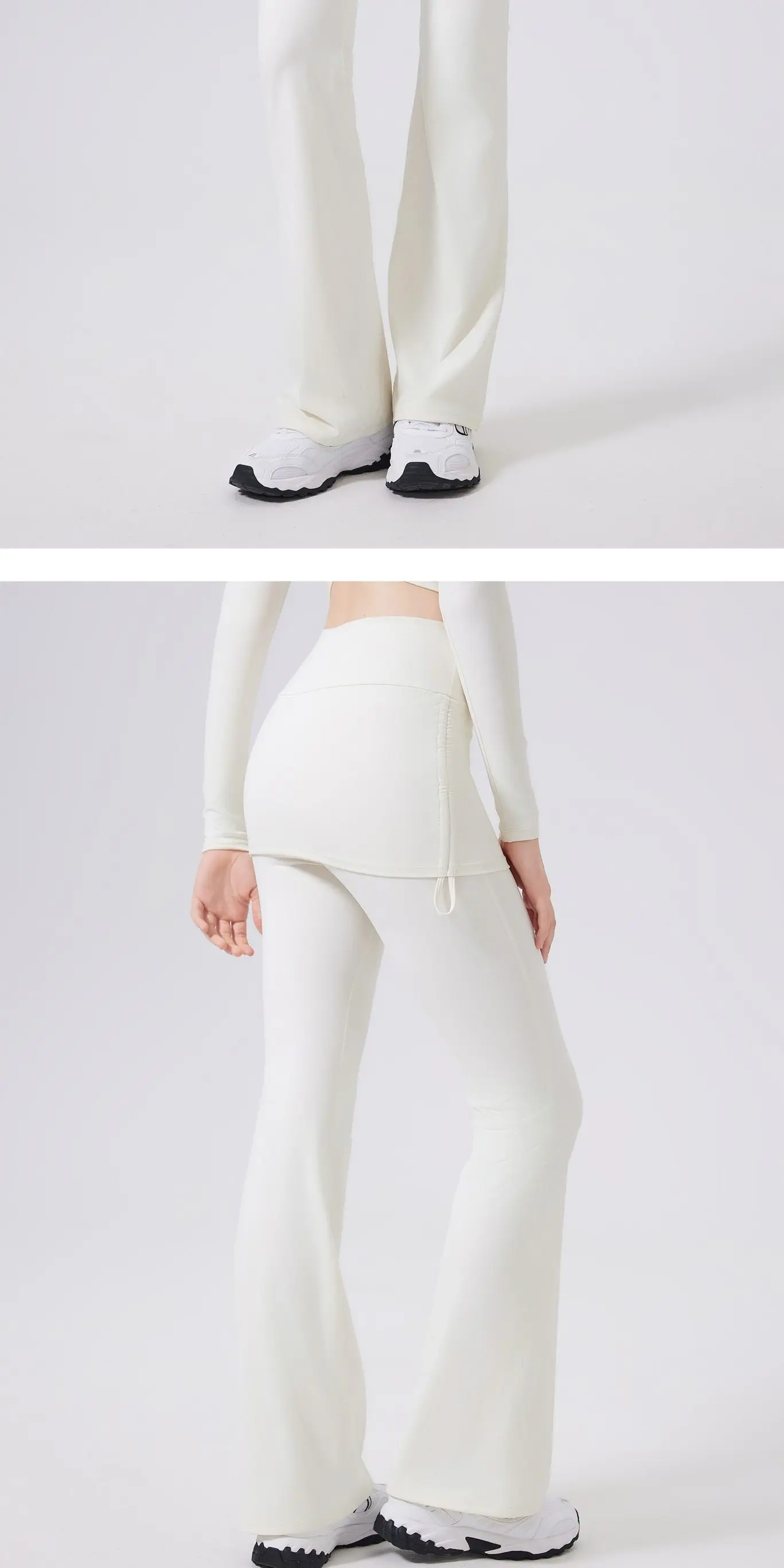 Täuschend echte, hochtaillierte, leicht ausgestellte Hose mit hüftbedeckendem Rock für Damen zum Laufen, Tanztraining, Pilates-Sport. – Detail 4