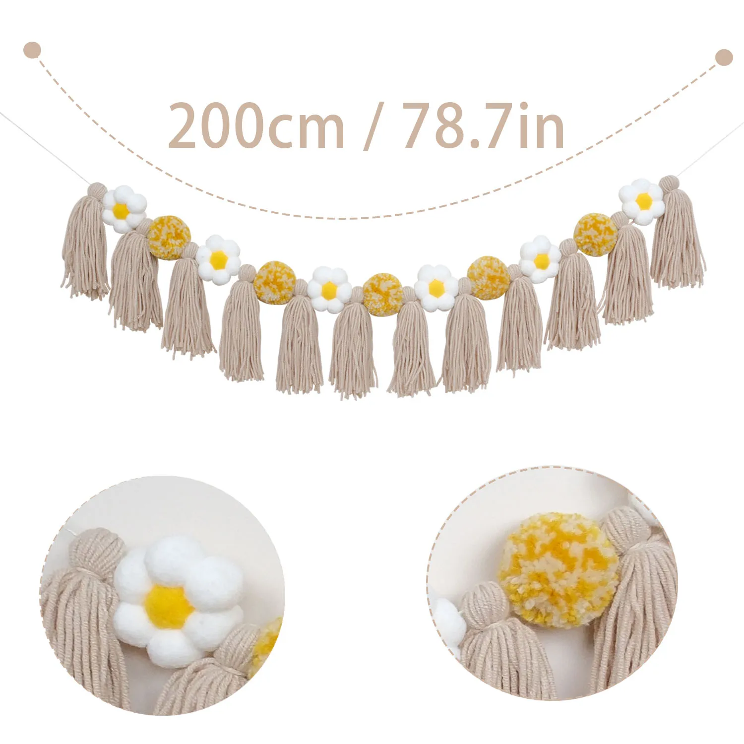 1pc Boho Daisy Tassel Wreath, Farmhouse-Style Wall and Chair Decoration, Birthday Party Fabric Tassel Banner, Party Photo Prop