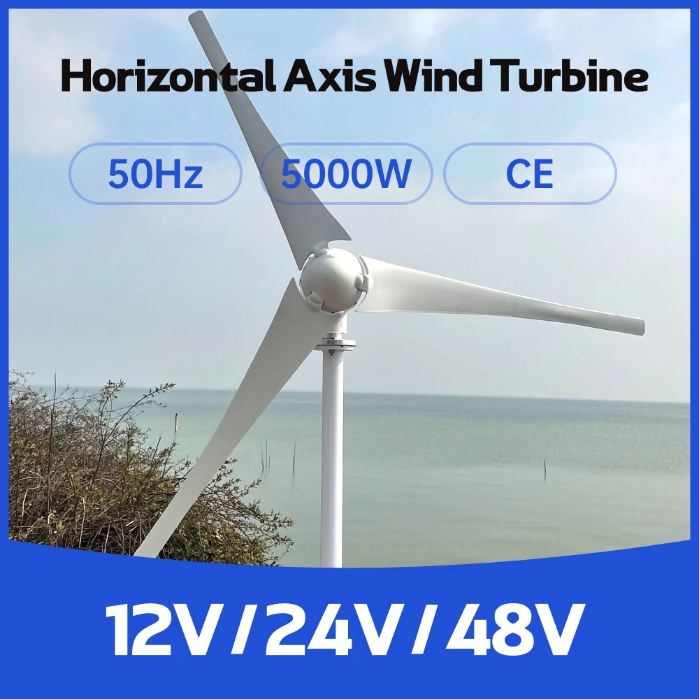 5KW Wind Turbine Generator 12V 24V 48V Windmills with MPPT Controller and OFF Grid Inverter for 110V 220V 230V Home Appliance