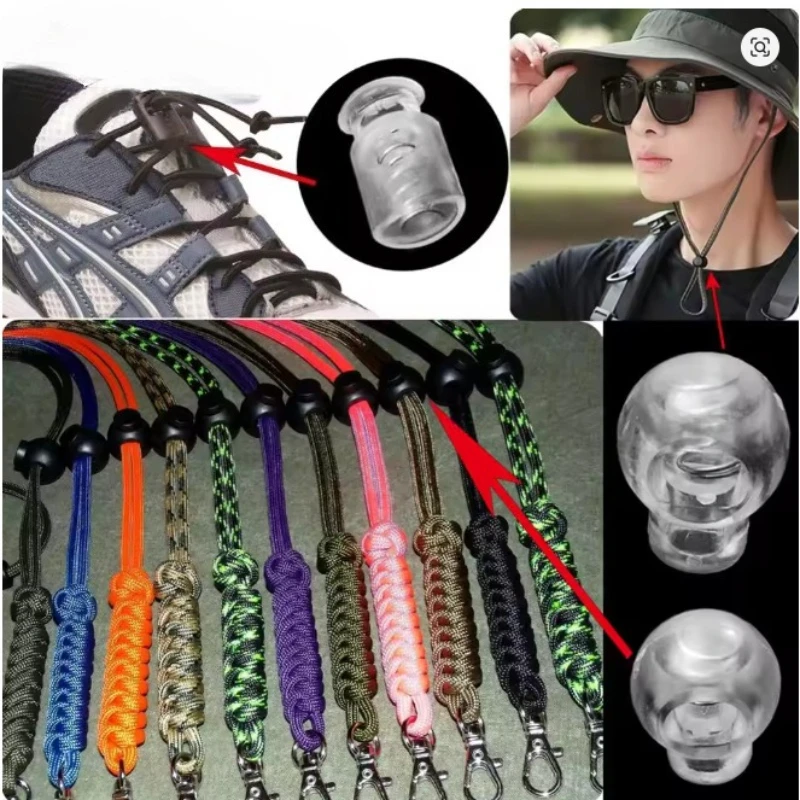 50 Pcs Plastic Transparent Clear Cord Lock Stopper Rope End Lock Anti-Slip Buckle for Garment Bag Shoelace DIY Accessories