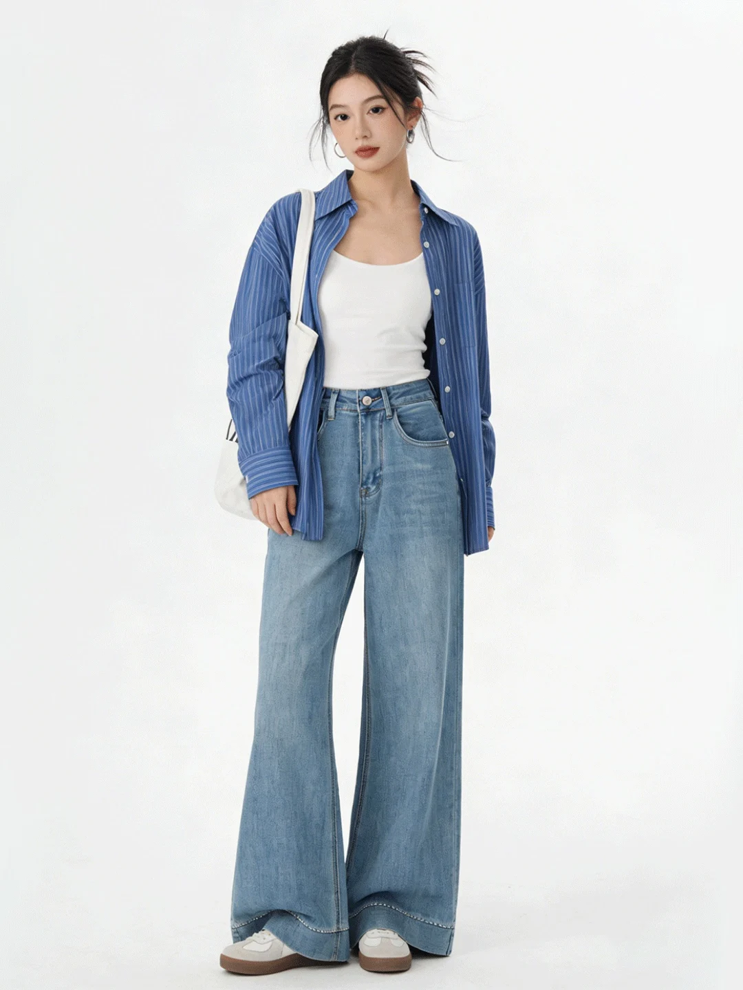 

Retro Wide Leg Jeans High Waist Straight Cut Light Blue Waed Casual Versatile Loose Drapey Slimming Long Pants for Women