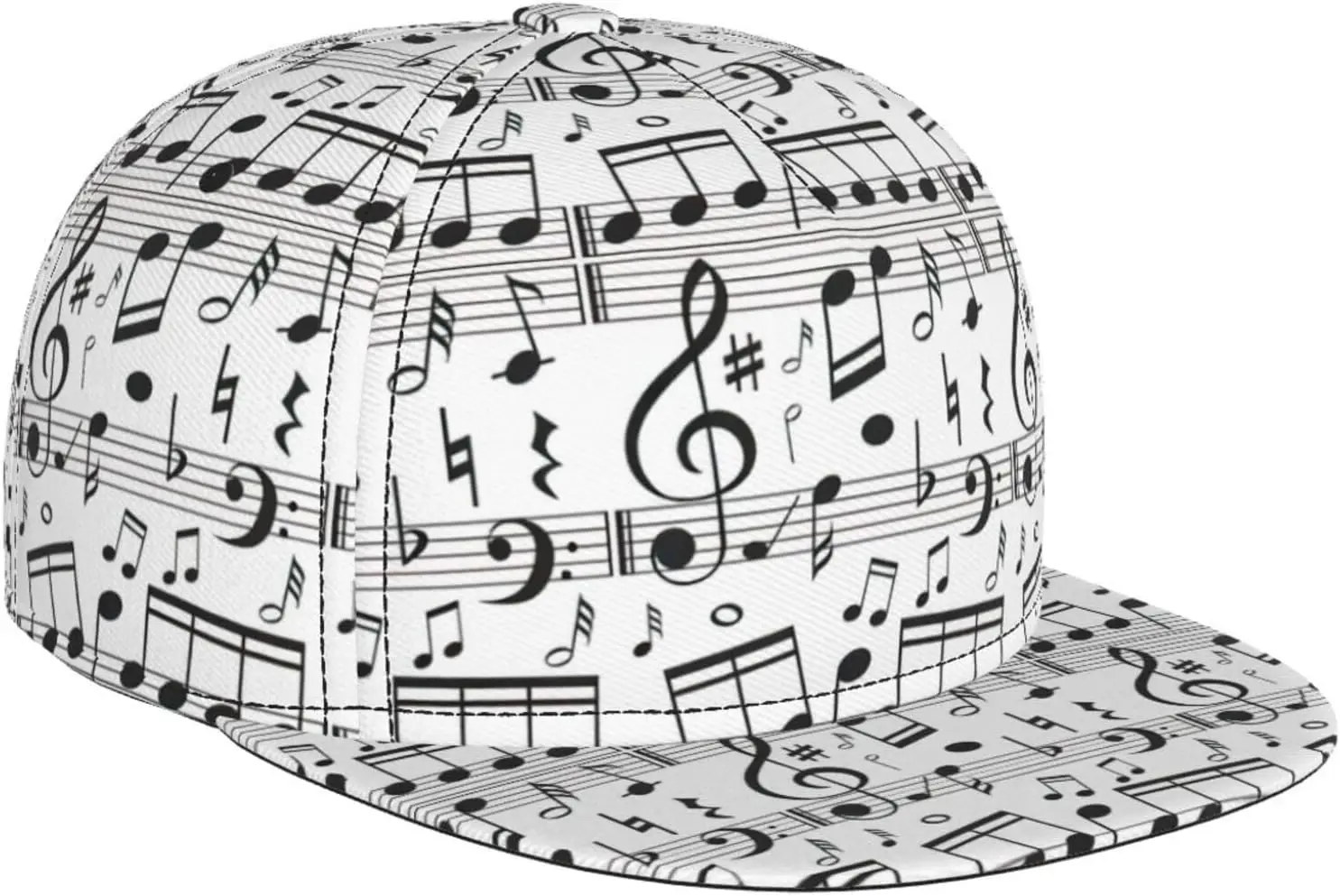 Black Musical Symbols Are Jumping Music Note Print Snapback Hat for Men Women,Hip Hop Style Adjustable Baseball Cap