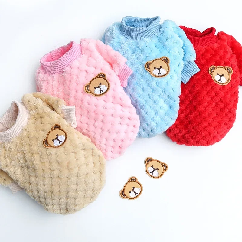 Chaleco con bordado de oso para mascotas, ropa cálida de invierno para perros pequeños, abrigo de felpa para cachorros y gatos, Yorkies, Chihuahua,