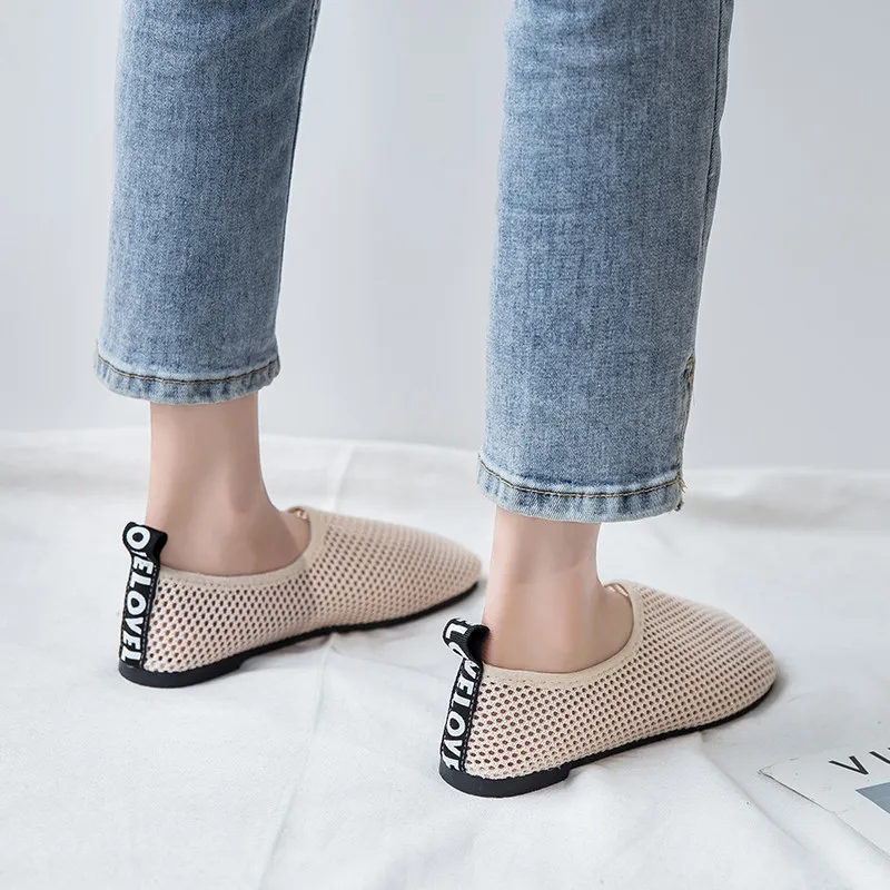 2024 New Women Summer Flats Slip on Fashion Flats Shoes New Fashion Flats Non-slip Black Basic Mesh Cloth Flat Shoes 35-40