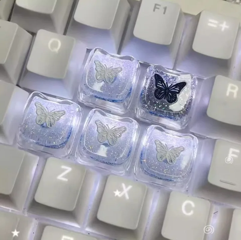 

Butterfly Keycap Cat Head Shape Key Caps Mao Profile Customized Resin Drip Adhesive Translucent Keycaps for Mechanical Keyboards