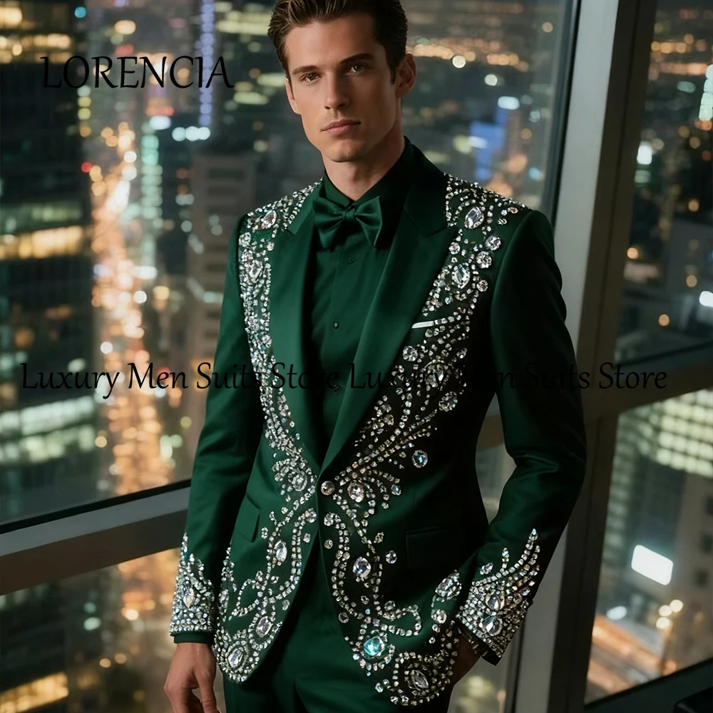 

Сверкающие ювелирные изделия, мужские костюмы, комплект из 2-х предметов, смокинги с кристаллами, наряды для свадебной вечеринки, пиджак по индивидуальному заказу, брюки terno smoking masculino