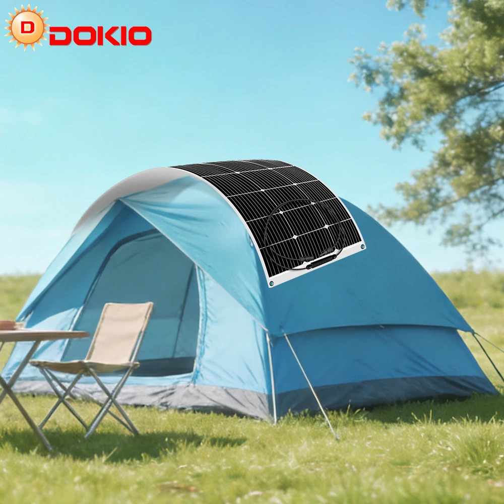 100W DOKIO Flexibles PV-Panel-Set mit 8m Kabel, 18V, wasserdichtes Solarladegerät für 12V-Batterien, Auto, Wohnmobil, Haushalt & Camping