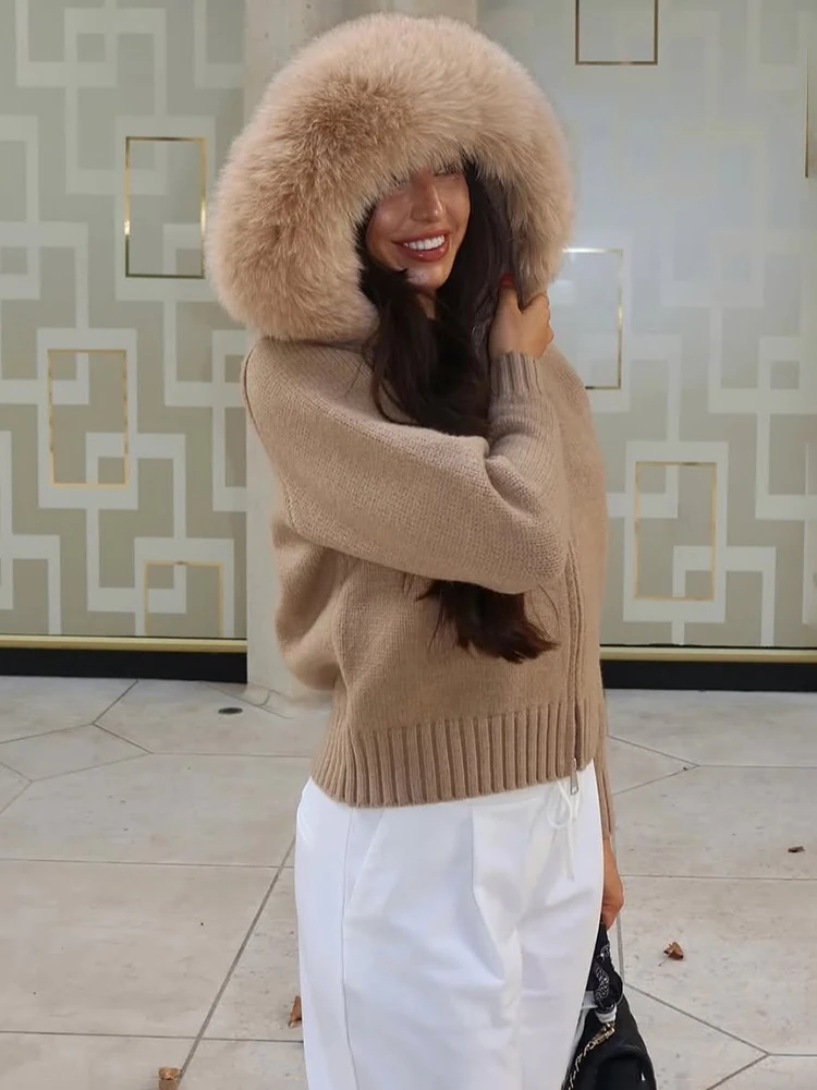 Tuularose Winter Weibliche Pullover Hoodie Strickjacke Flauschigen Zipper Patchwork Langarm Rippen Solide Stricken jacke Mantel Frauen Strickjacke