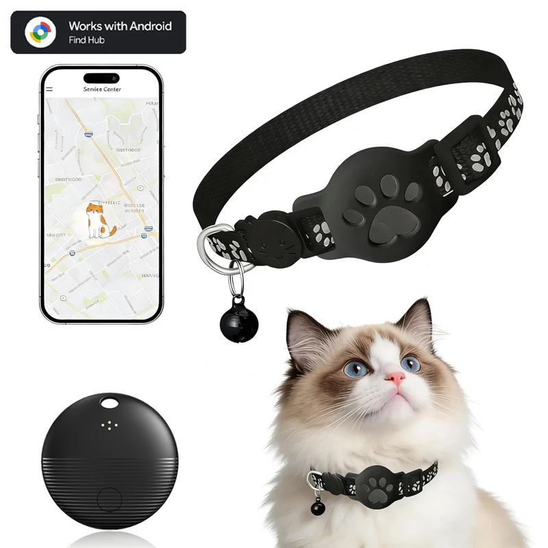Pet Bluetooth GPS Tracking Tag with Collar,Compatible Only with Android Devices Via Google Find My Network,Cat Locator Collar