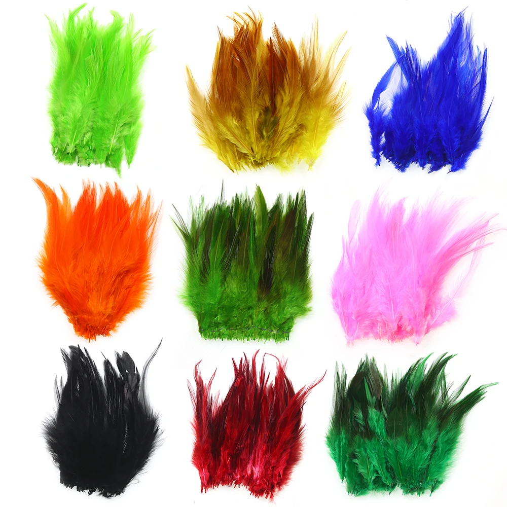 Ellllv 50pcs 4″- 6″ Saddle Hackle Feather Natural Color Dyed Cock Feathers Lure Jig Hooks Knoting / Big Streamer Tying Material