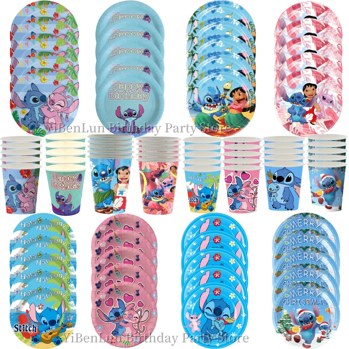 40pepole Disney Lilo Stitch Disposable Tableware Set Angle Birthday Party Decor Paper Plate Cup Kids Girls Favors Party Supplies