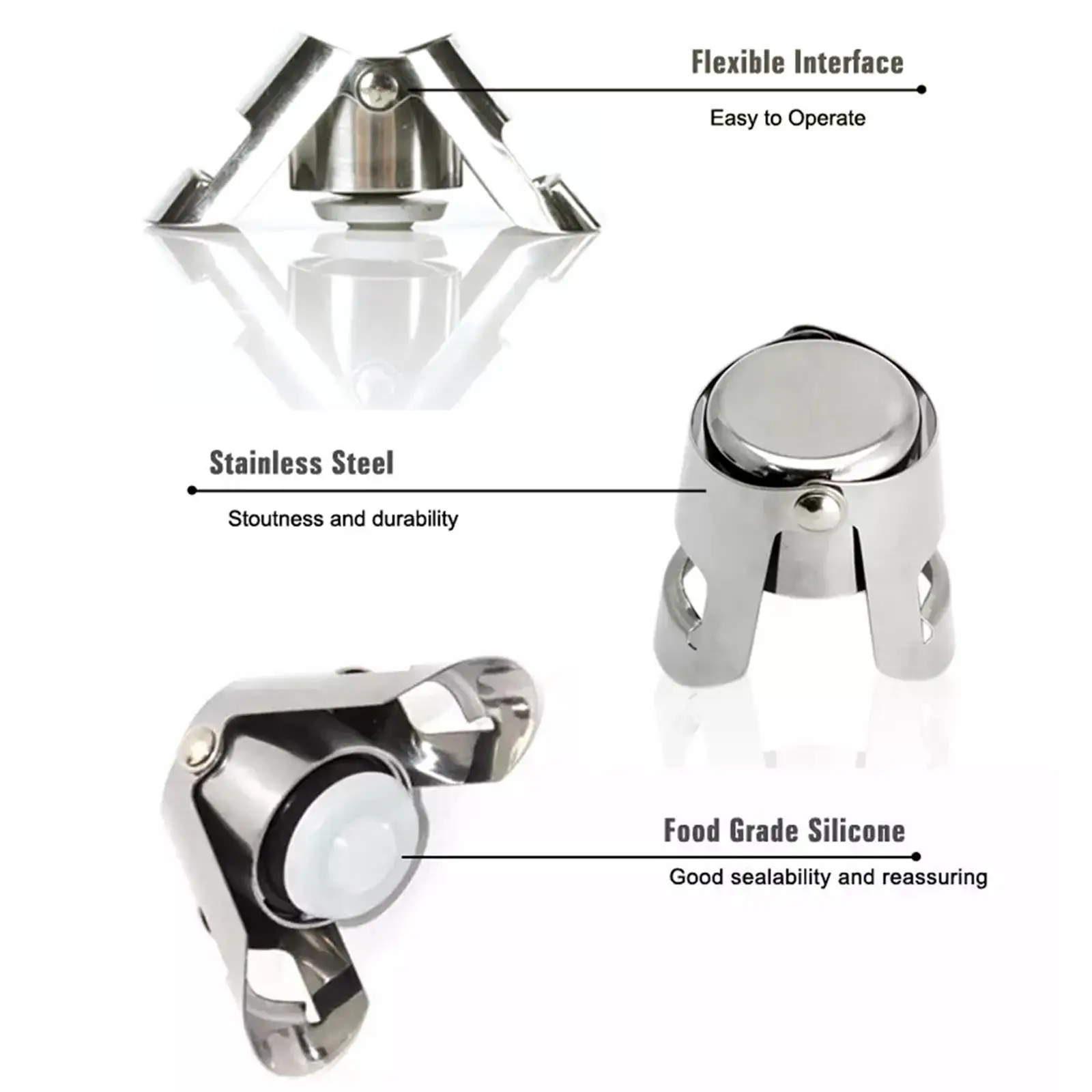 المحمولة الصلب الشمبانيا مثبت زجاجي لامعة النبيذ مثبت زجاجي السدادة ، مانعة للتسرب فقاعة ختم أدوات النبيذ البيرة الفلين التوصيل