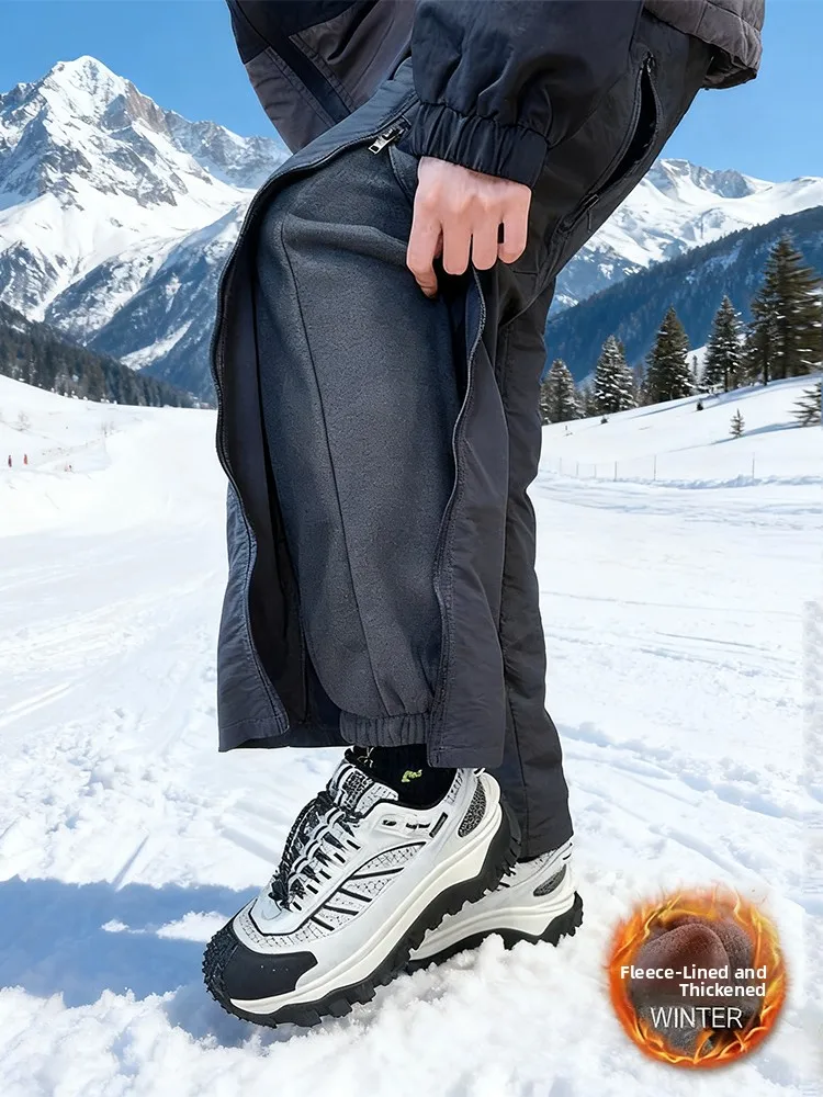 

Мужские зимние водонепроницаемые лыжные брюки с флисовой подкладкой и молниями по бокам, прямые, повседневные, из полиэстера