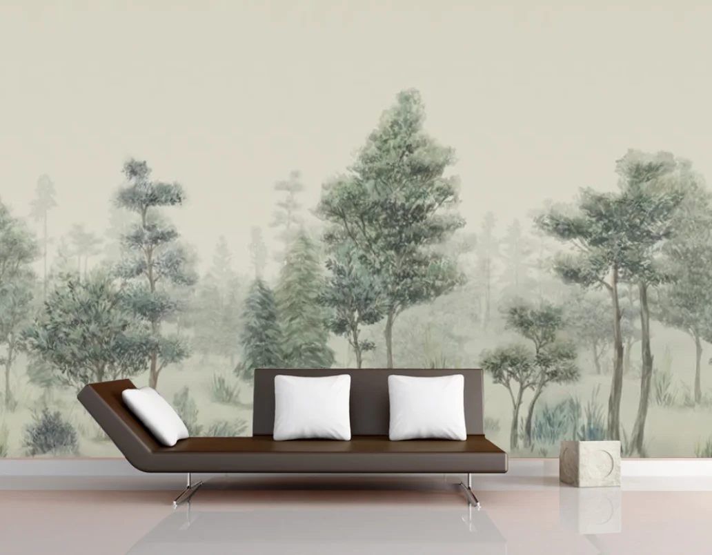 Custom High-End Sunshine Forest Green Wall Mural - Living Room Bedroom Home Decor Self-Adhesive Stickers Background Wallpaper