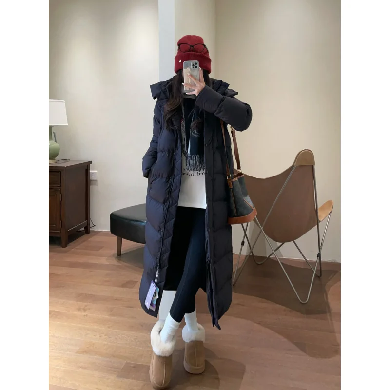 G121510~luHome High-Quality Samsung90White Goose down Mid-Length Hooded down Jacket Cold-Resistant Coat for Women2024Winter