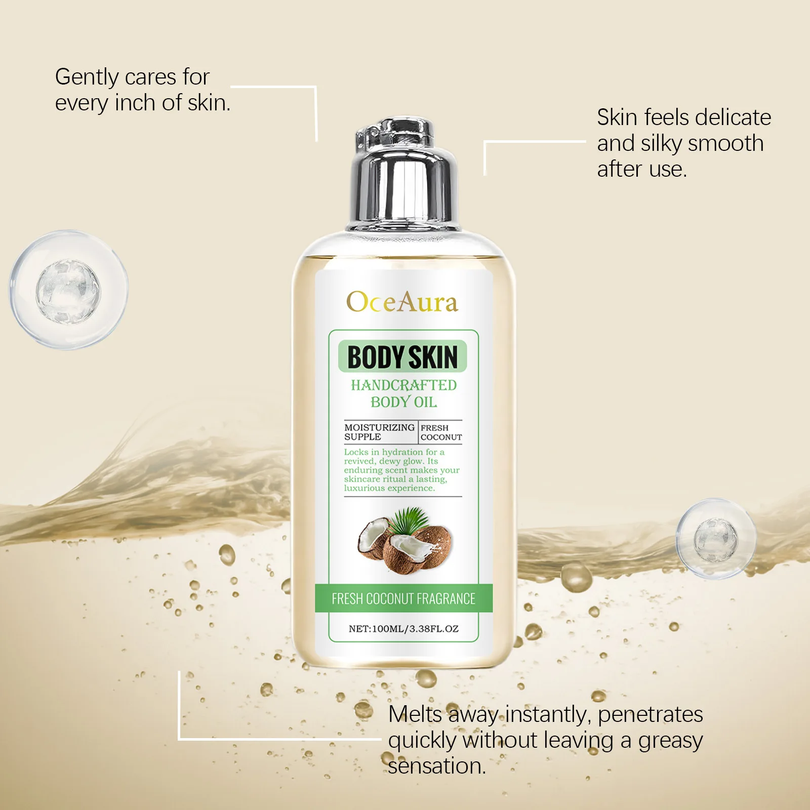 Cold‑Pressed Coconut Body Oil Deep Hydration Glowing Skin Non‑Greasy Massage Carrier Oil For Dry Sensitive Skin & Hair Nourish