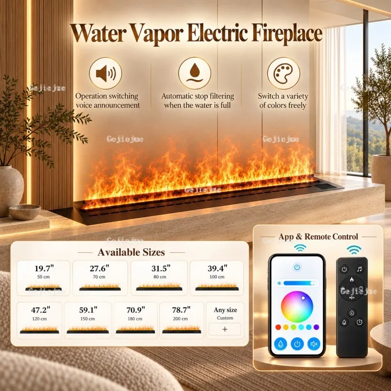 Slim Profile Minimalist Mist Fireplace, Mirror Finish, for Interior Designers, 19.7-78.7 Inch,Auto Shut-Off Electric Fireplace