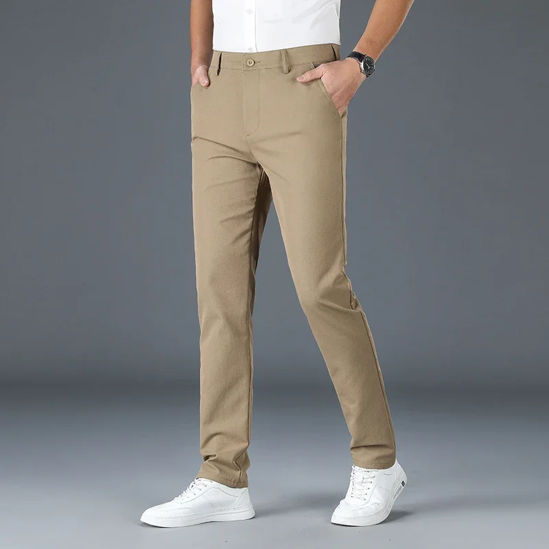Spring New Men\'s Business Casual Pants Fashion Large Size Office Work Solid Color Male Brand Black Burgundy Khaki Trousers 38 40