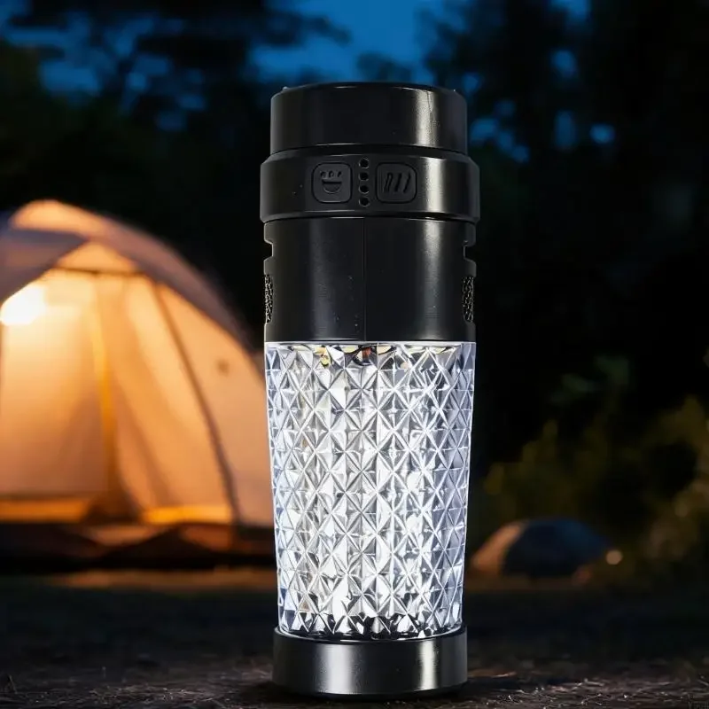 Camping Light With Folding Stand and Top Hook, Rechargeable Design With Soft Diffuser for Tent Use and Ground Lighting Y5GB