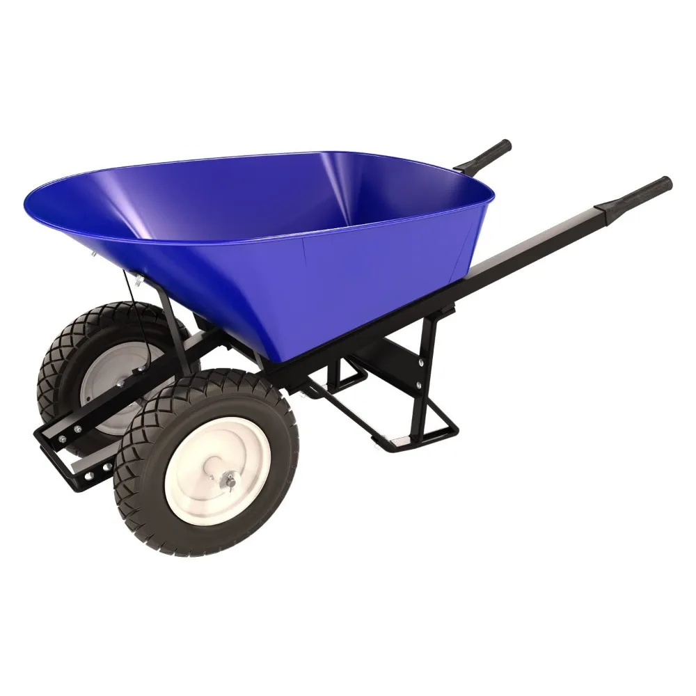 

28 905 Premium Contractor Grade Steel Double Wheel Wheelbarrow with Steel Handle and Flat Free Tire, 6 Cubic Feet