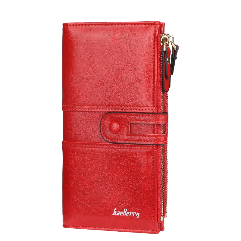 Large Capacity Long Wallets for Women Three Zipper Coin Pocket Phone Bag Multi-Card Card Holder Multifunction Fashion Red Wallet