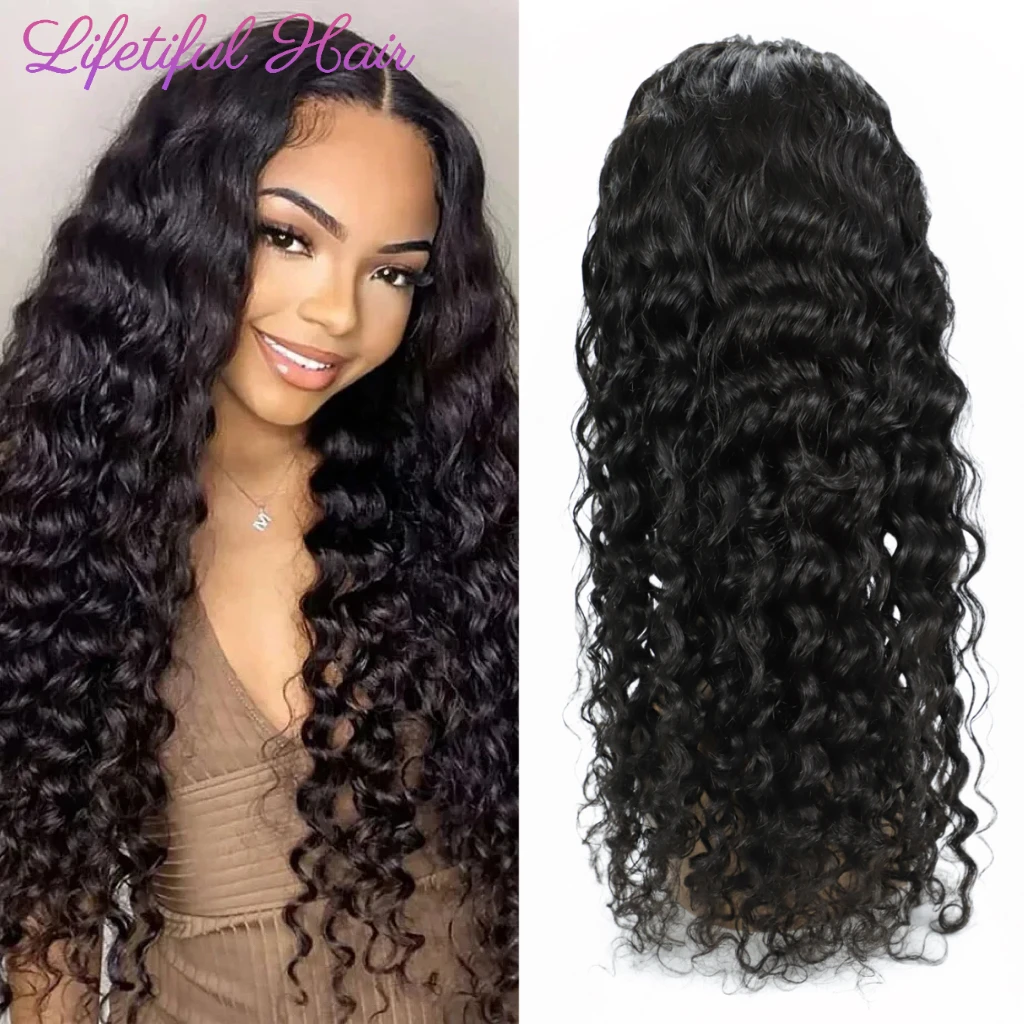 Glueless Wig Human Hair Ready To Wear Bleached Knots Water Wave Wig Lace Closure Wigs For Women Glueless Curly Wigs Human Hair