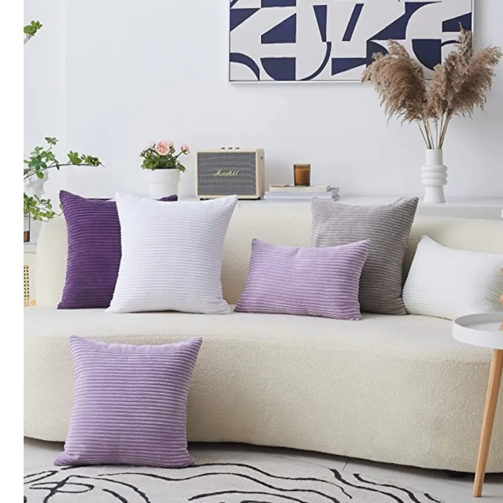 Fliederrosa, weicher Cord-Kissenbezug, einfarbig, gestreift, modernes Dekor, Geschenk, Kissenbezüge für Couch, Sofa, Schlafzimmer, Wohnzimmer – Detail 5