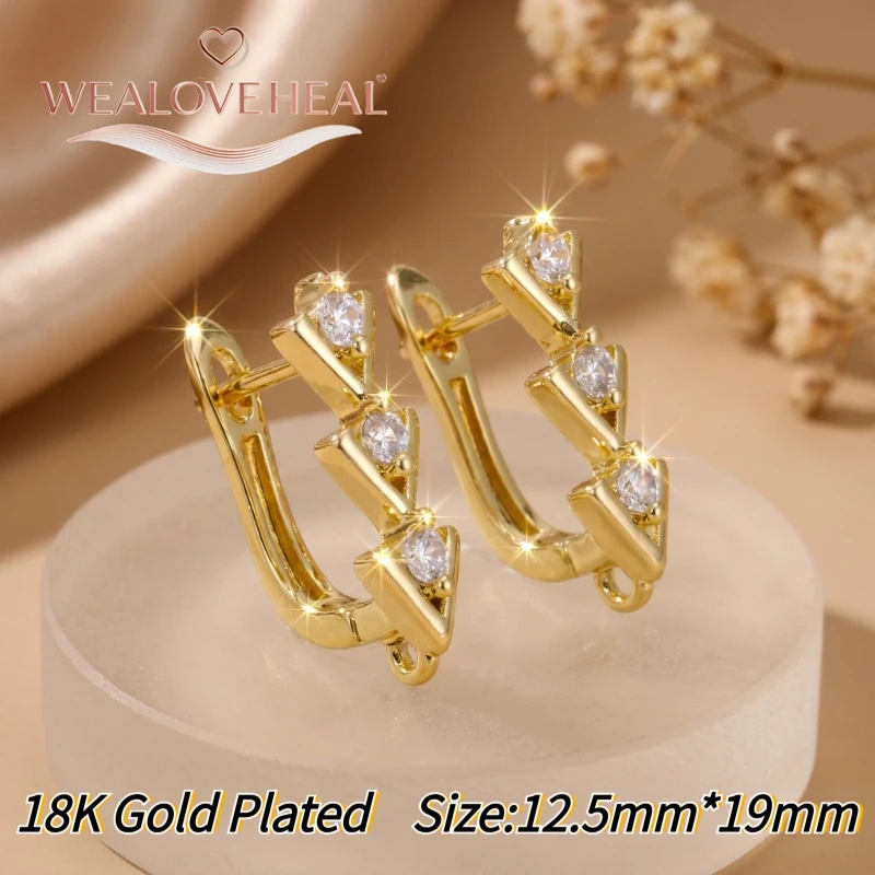 schmuckherstellung zubehör，18K Gold/Rhodium plattierte Hebelverschluss-Ohrringkomponenten, Messing-Pavé-CZ-Zirkon-Dreieckstab-Ohrhaken für DIY-Schmuckherstellung – Detail 17