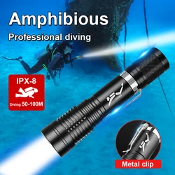 Super Bright Diving Flashlight Portable 100 Meters Diving Torches IPX8 waterproof Diving Lamp Underwater Hunting Lantern Fishing