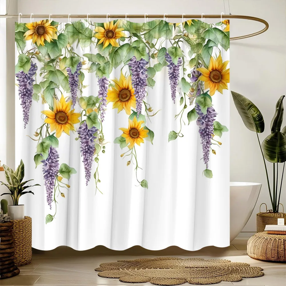 Sunflower Shower Curtain Flower Botanical Butterfly Hummingbird Truck Farm Rustic Home Polyester Fabric Bathroom Decor Curtains