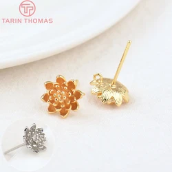 (2496)6PCS Flower 9MM Hole 1MM 24K Gold Color Brass Flower Stud Earrings High Quality Diy Accessories Jewelry Findings