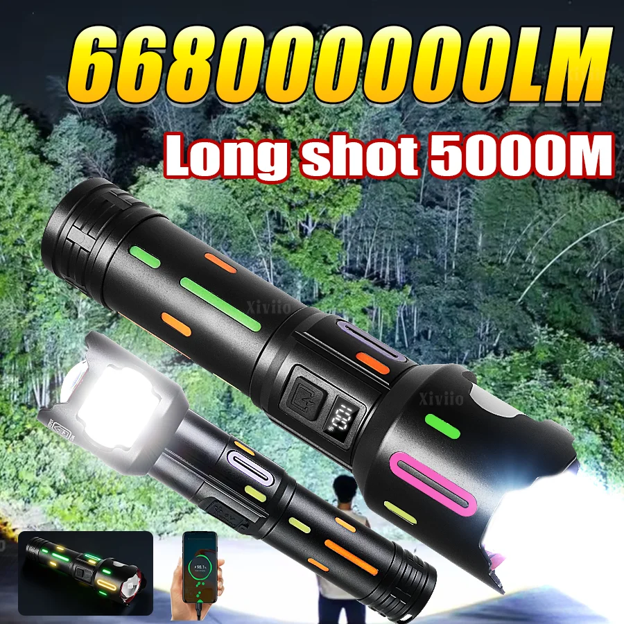 

Сверхмощный фонарь 2026 668000000LM, перезаряжаемый через USB, на аккумуляторах 26650, самый яркий светодиодный фонарь, тактический фонарь дальнего действия для кемпинга