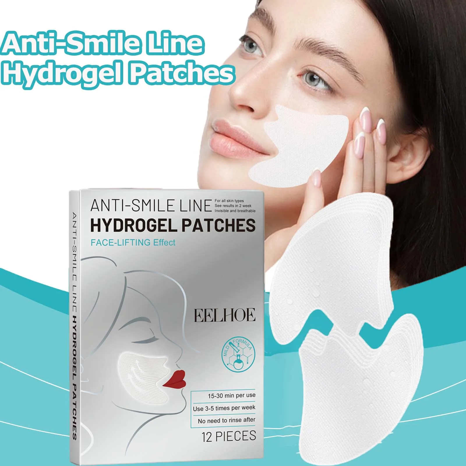 12Pcs Anti-Smile Line Hydrogel Patches Lifting Firming Sagging Facial Skin Fade Fine Lines Moisturizing Nasolabial Folds Patches