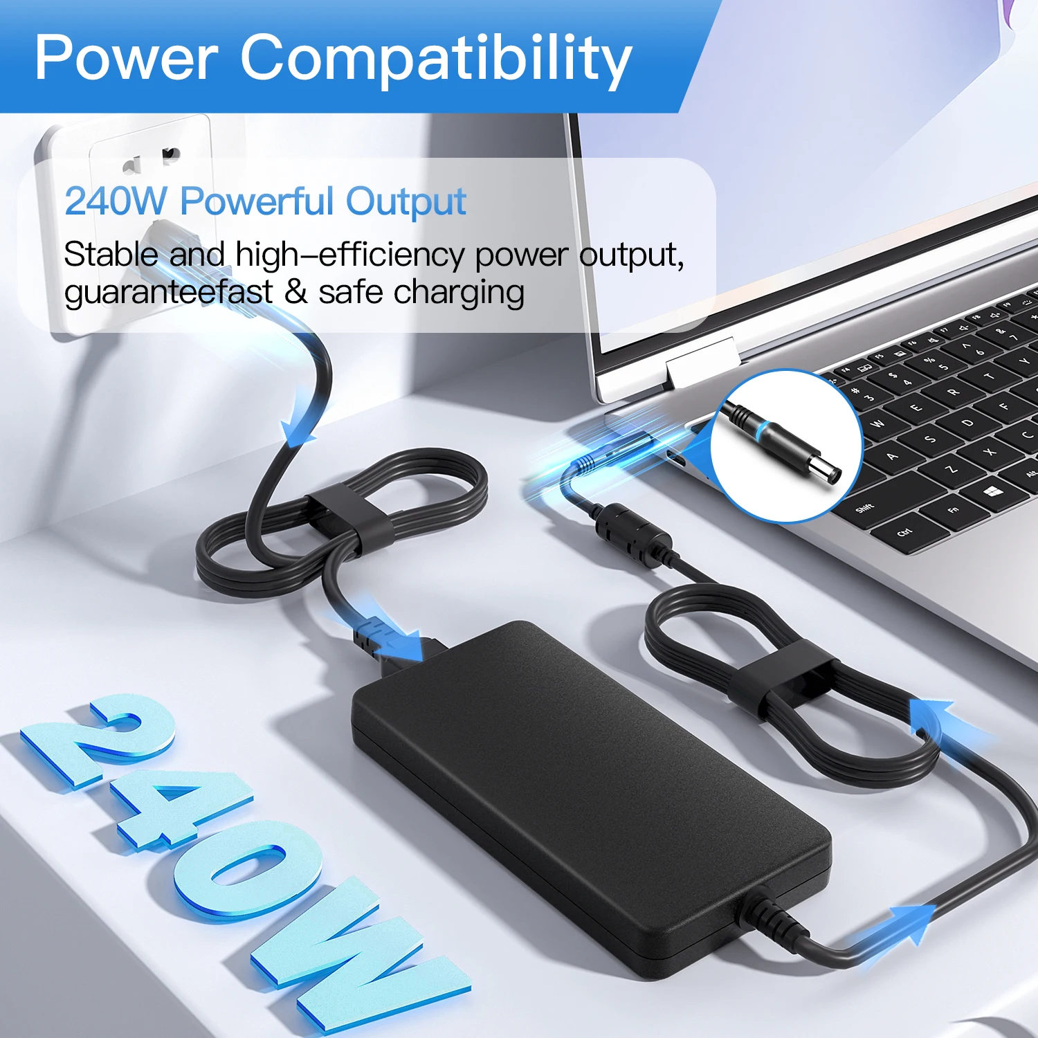 240W 19.5V12.3A Suitable for Dell Laptop M17/M18/E7240 240W Power Adapter M15X G4 G5 M6600 M7720 G5 G15 G7 5515 P42F Alienware Charger