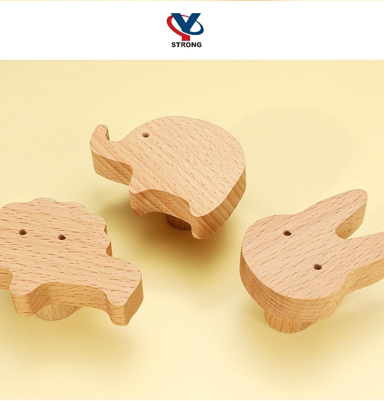 4pcs Creative Solid Wood Cabinet Handle for Kids Room Fun Animal Shaped Cabinet Door Knob Cute Wardrobe Cupboard Drawer Pulls