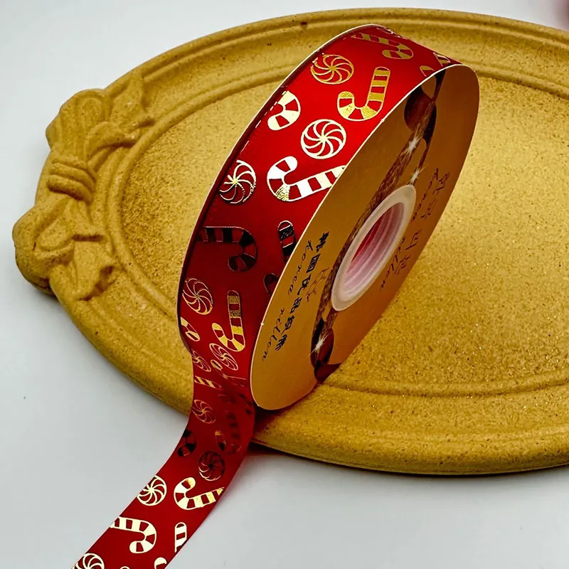 2.5cm 48/96/144Yard Satin ribbon Gold Candy Christmas Barto Badge Xmas tree decor ribbons DIY bowtie F Headband gift packaging