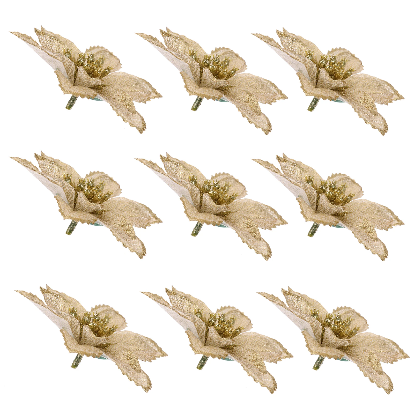 

24 Pcs Artificial Christmas Flowers Gold Dust Plastic Xmas Tree Decorations Simulated Floral Adornments Festive Supplies