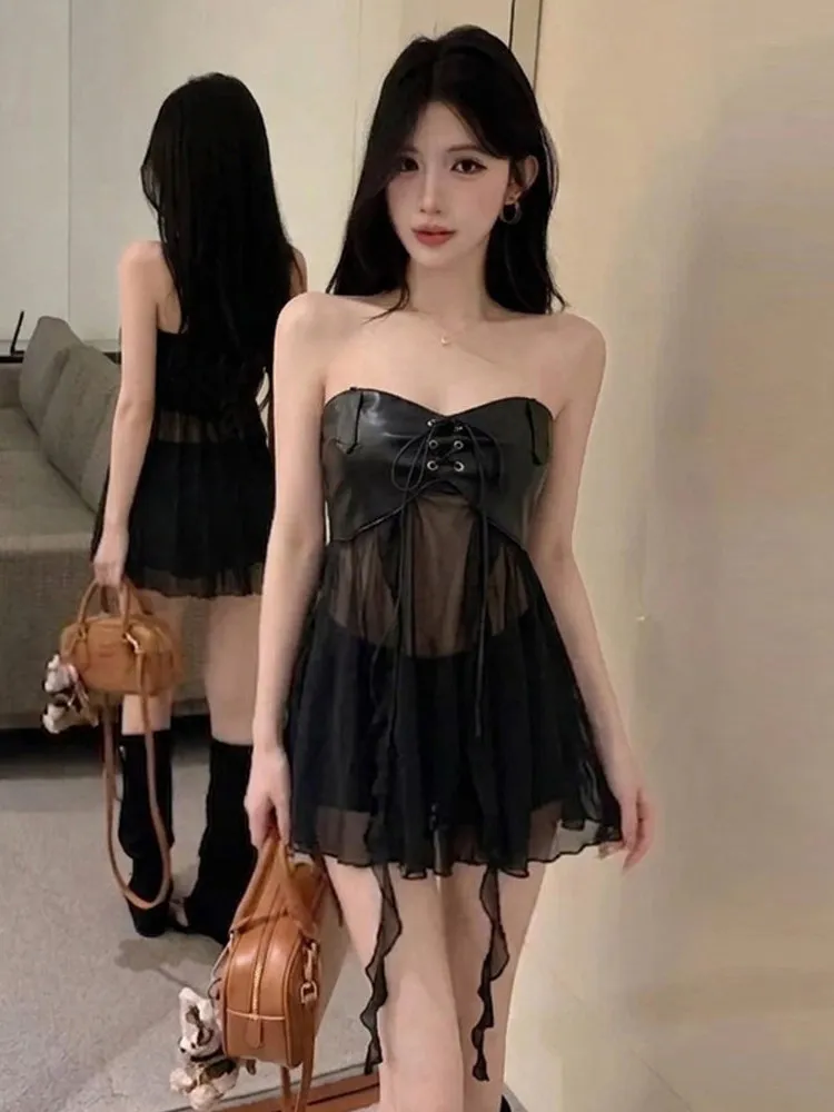 Sexy Splice Backless One-Shoulder Tube Top Tank Vest for Women Breathable Slim Fit Irregular Design Daily Wear Casual Top