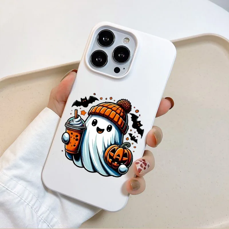 ゴーストパンプキンハロウィンバックフォンケース iPhone 17 16 15 14 13 12 Pro Max 11 7 8 16 PLUS X XR XS 17 耐衝撃ソフトTPUカバー